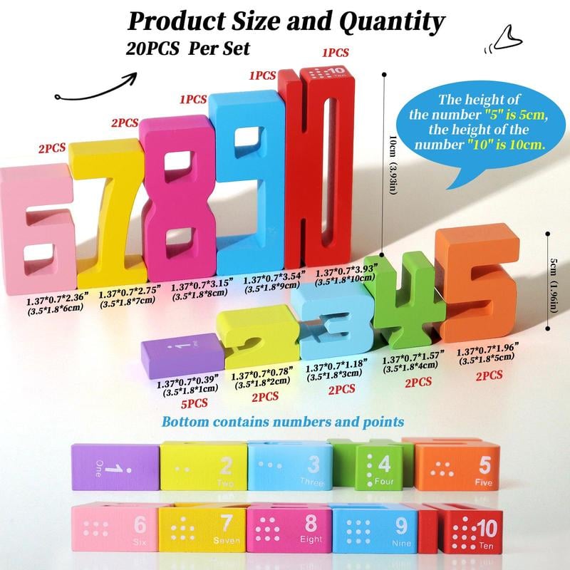 Magic Numbers Wooden Stacking Blocks - Montessori Learning Toy for Kids Ages 3+
