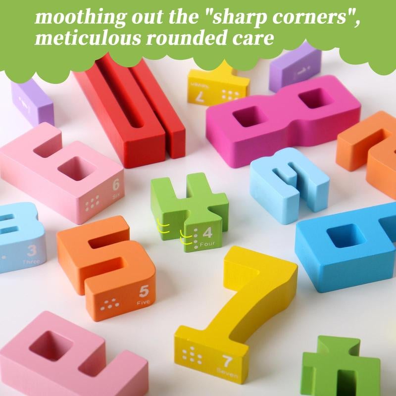 Magic Numbers Wooden Stacking Blocks - Montessori Learning Toy for Kids Ages 3+