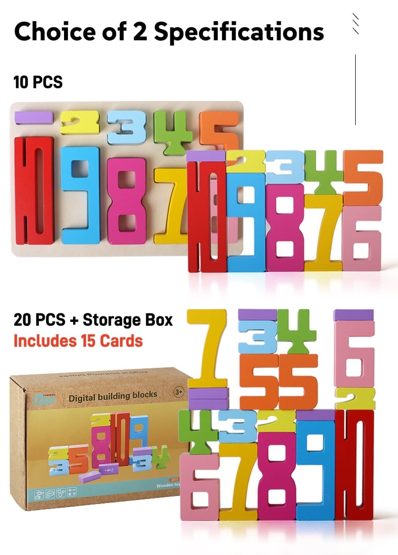 Magic Numbers Wooden Stacking Blocks - Montessori Learning Toy for Kids Ages 3+