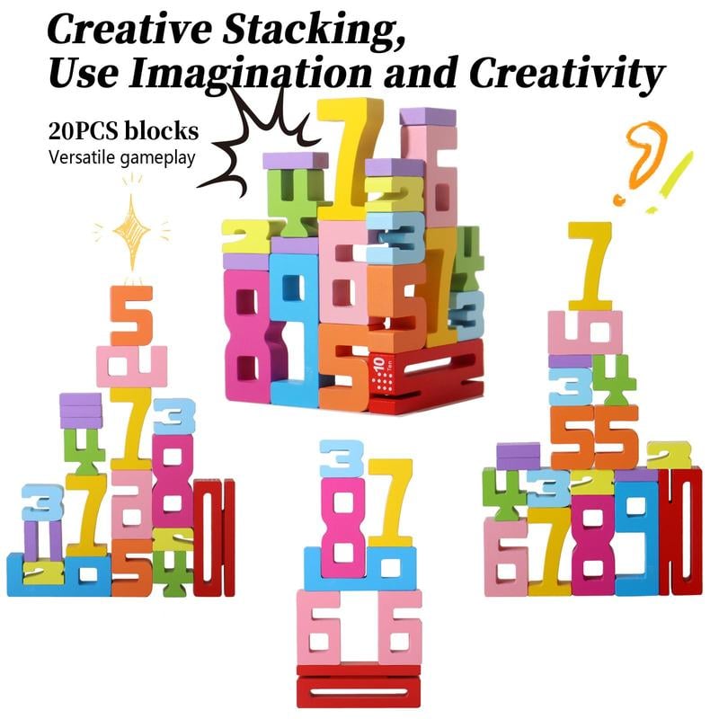 Magic Numbers Wooden Stacking Blocks - Montessori Learning Toy for Kids Ages 3+