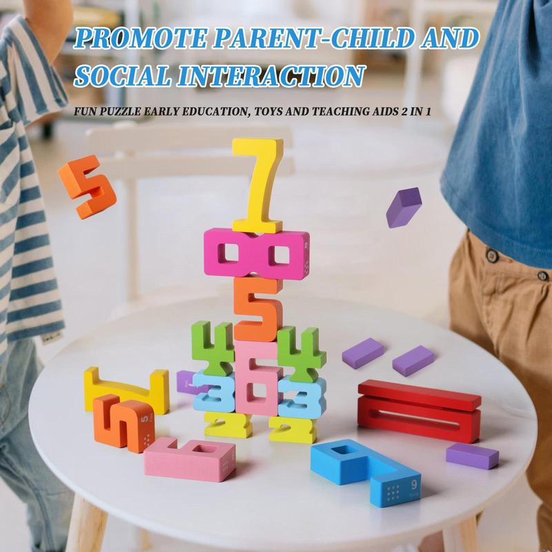 Magic Numbers Wooden Stacking Blocks - Montessori Learning Toy for Kids Ages 3+