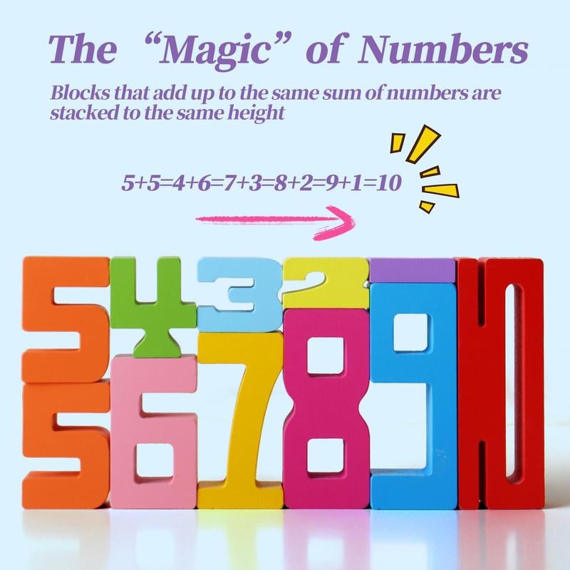 Magic Numbers Wooden Stacking Blocks - Montessori Learning Toy for Kids Ages 3+