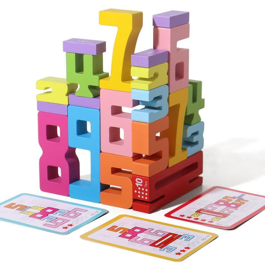 Magic Numbers Wooden Stacking Blocks - Montessori Learning Toy for Kids Ages 3+